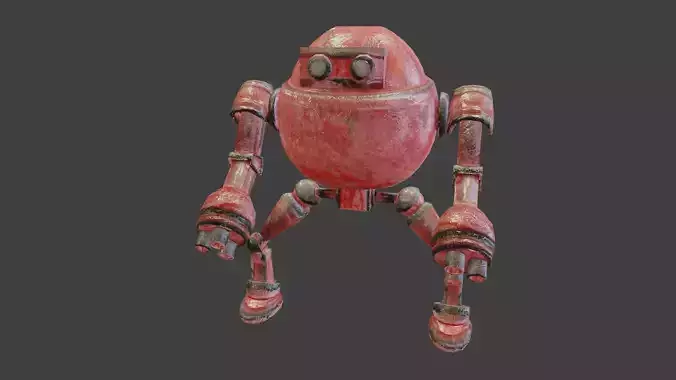  Old Red Toy Robot Rigged Low Poly