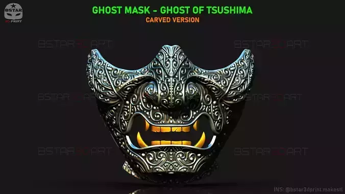 Ghost Of Tsushima - Ghost Mask Carved - Samurai Cosplay Mask 3D print model