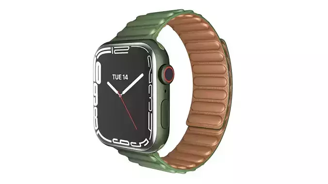 APPLE WATCH SERIES 7 45mm Green Case with Green Leather Link