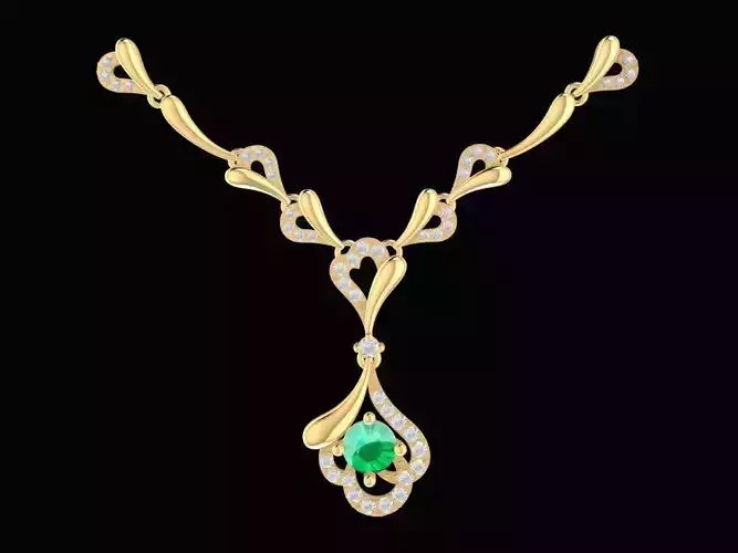 Elegant Heart Link Emerald Drop Necklace for Women 2720