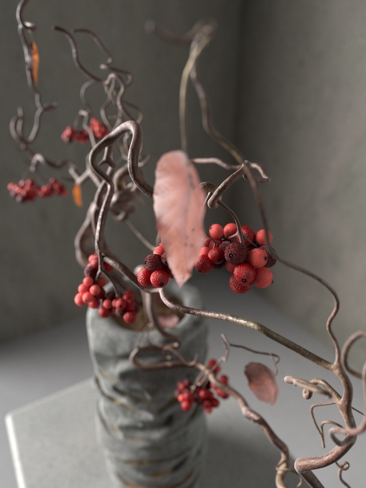 Vase with Rose Hip 3 3D model_2