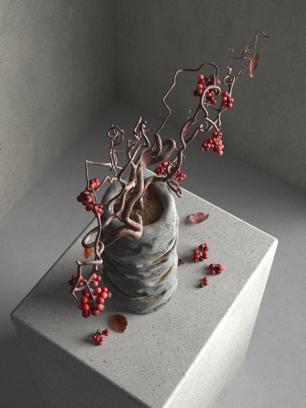 Vase with Rose Hip 3 3D model_1