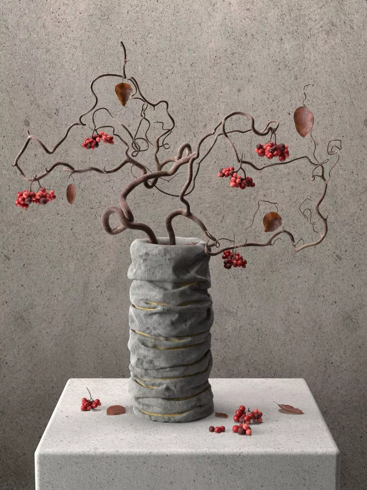 Vase with Rose Hip 3 3D model_0