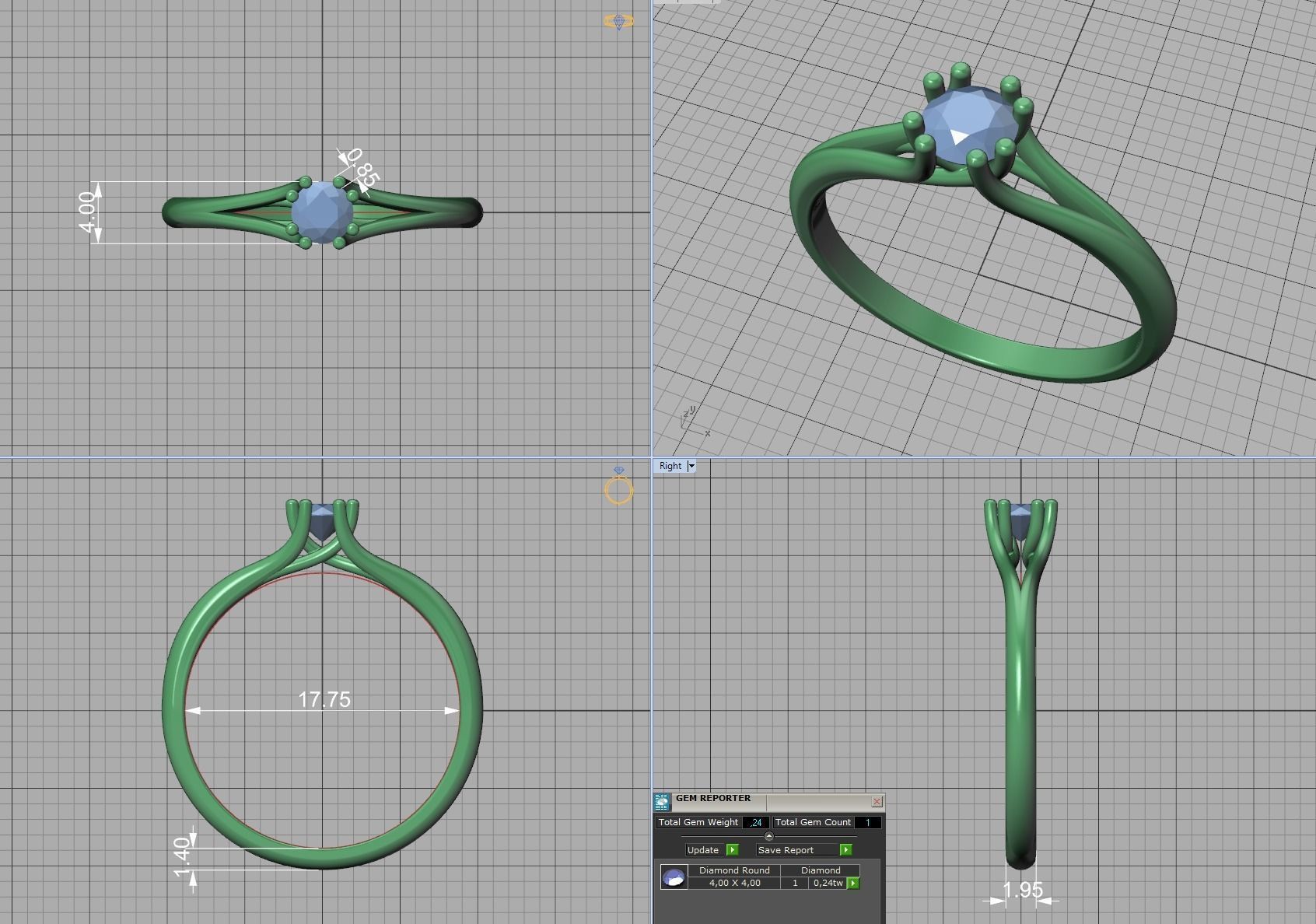 Solitaire Engagement Ring 4mm main Stone 3dmodel 3D print model_7