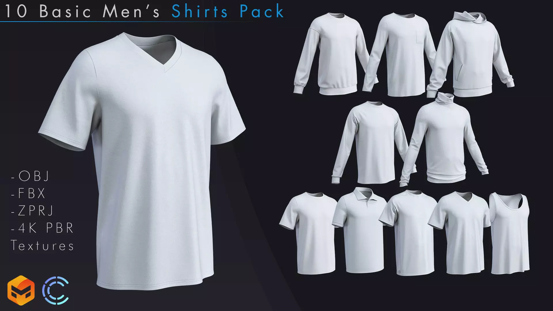 10 Basic Men Shirt Pack 3D model_0