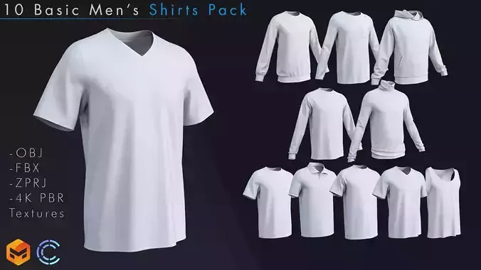 10 Basic Men Shirt Pack 3D model