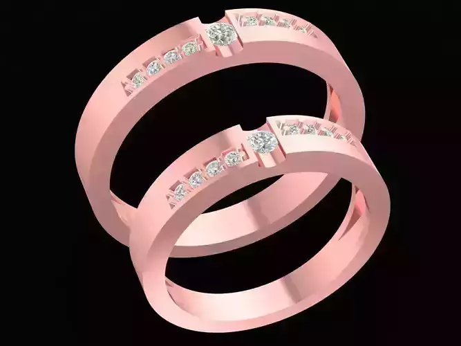 Modern Open Couple Ring with Baguette and Round Stones  2721