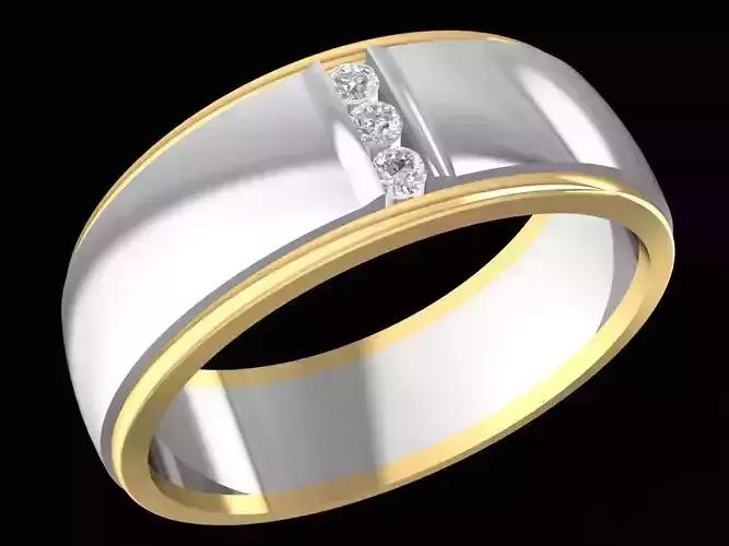 Two Tone Elegant Groove Stone Men Ring 3D Model  2723