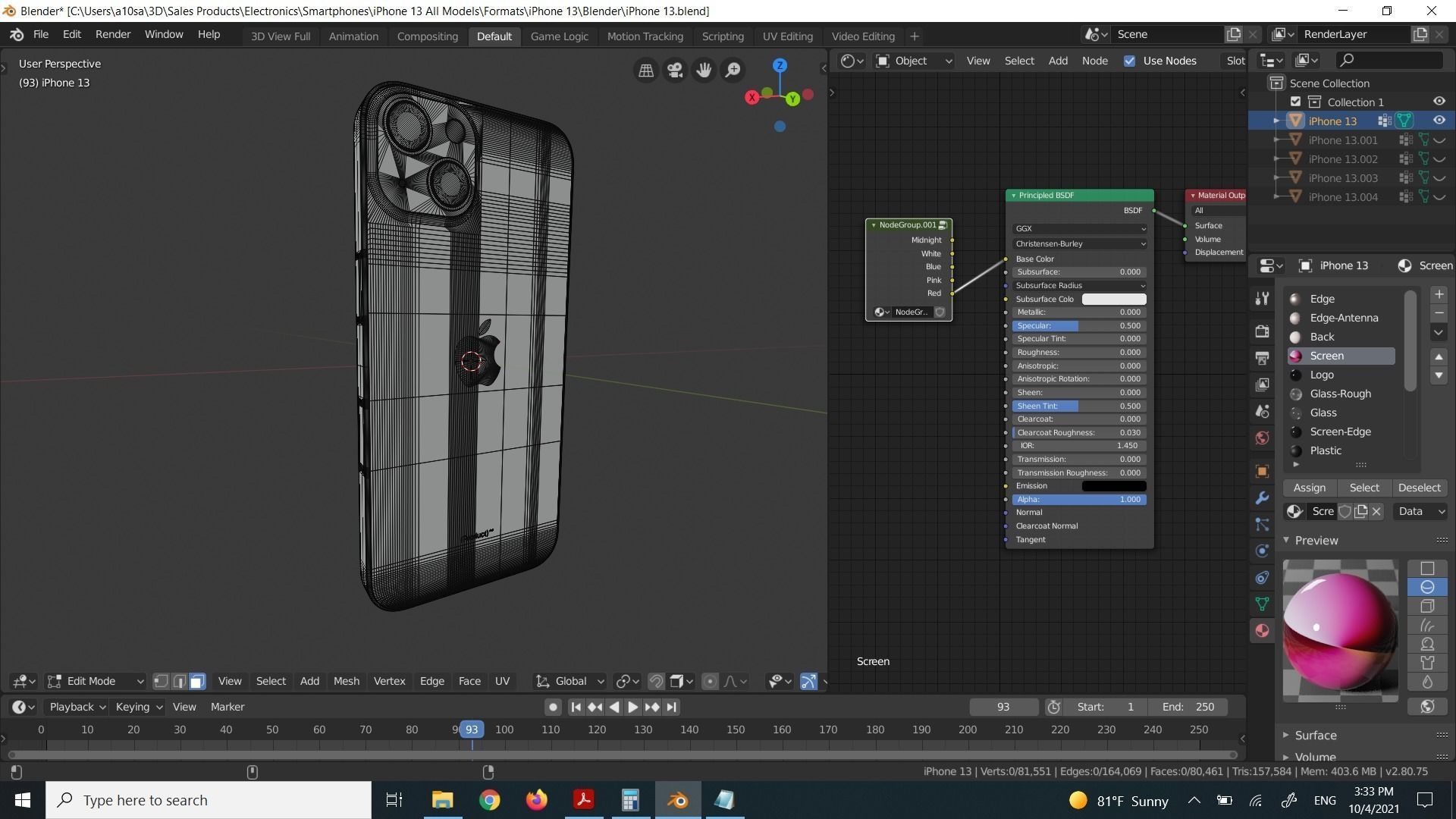 Apple iPhone 13 in all Official Colors Low-poly 3D model_18