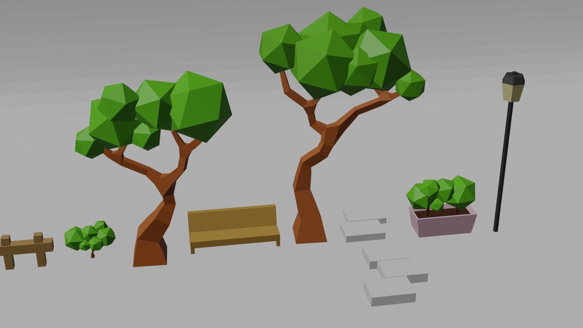 Park or yard low poly Low-poly 3D model_1
