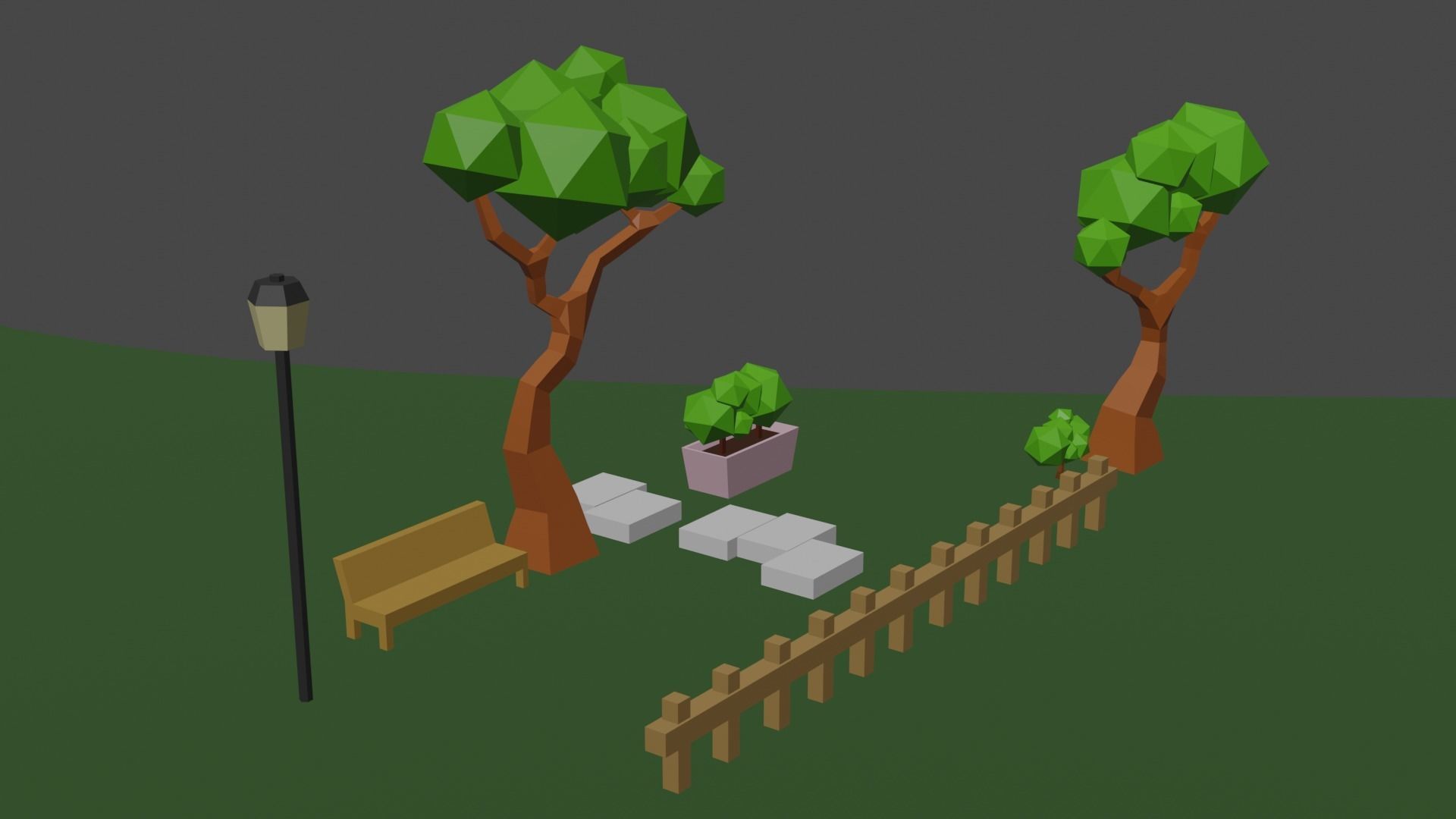 Park or yard low poly Low-poly 3D model_3