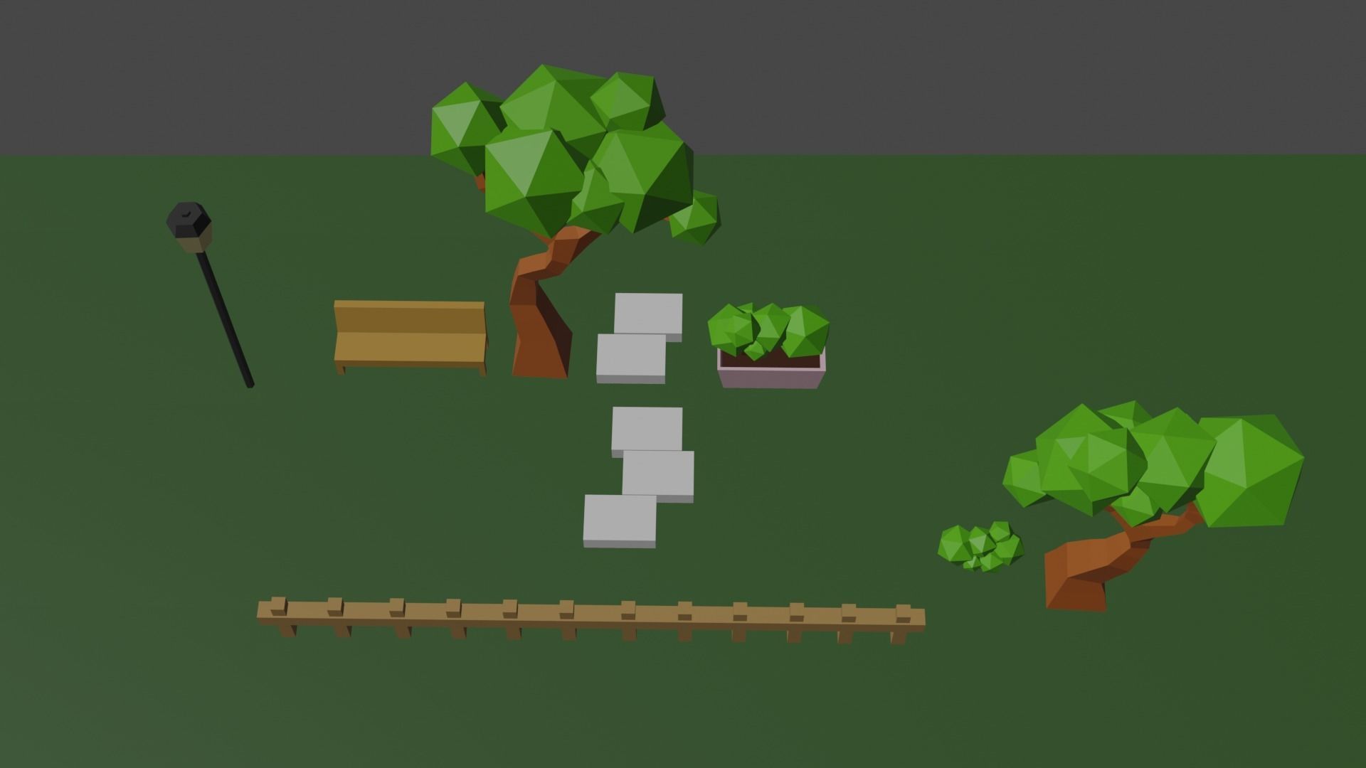 Park or yard low poly Low-poly 3D model_2