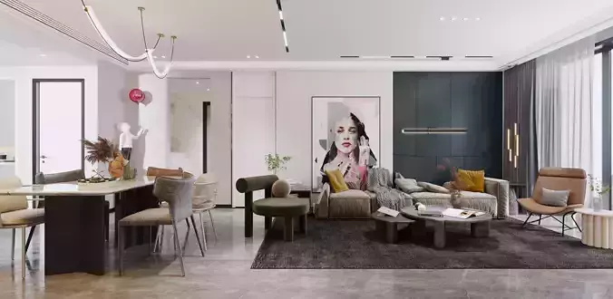 Modern living room with dinning