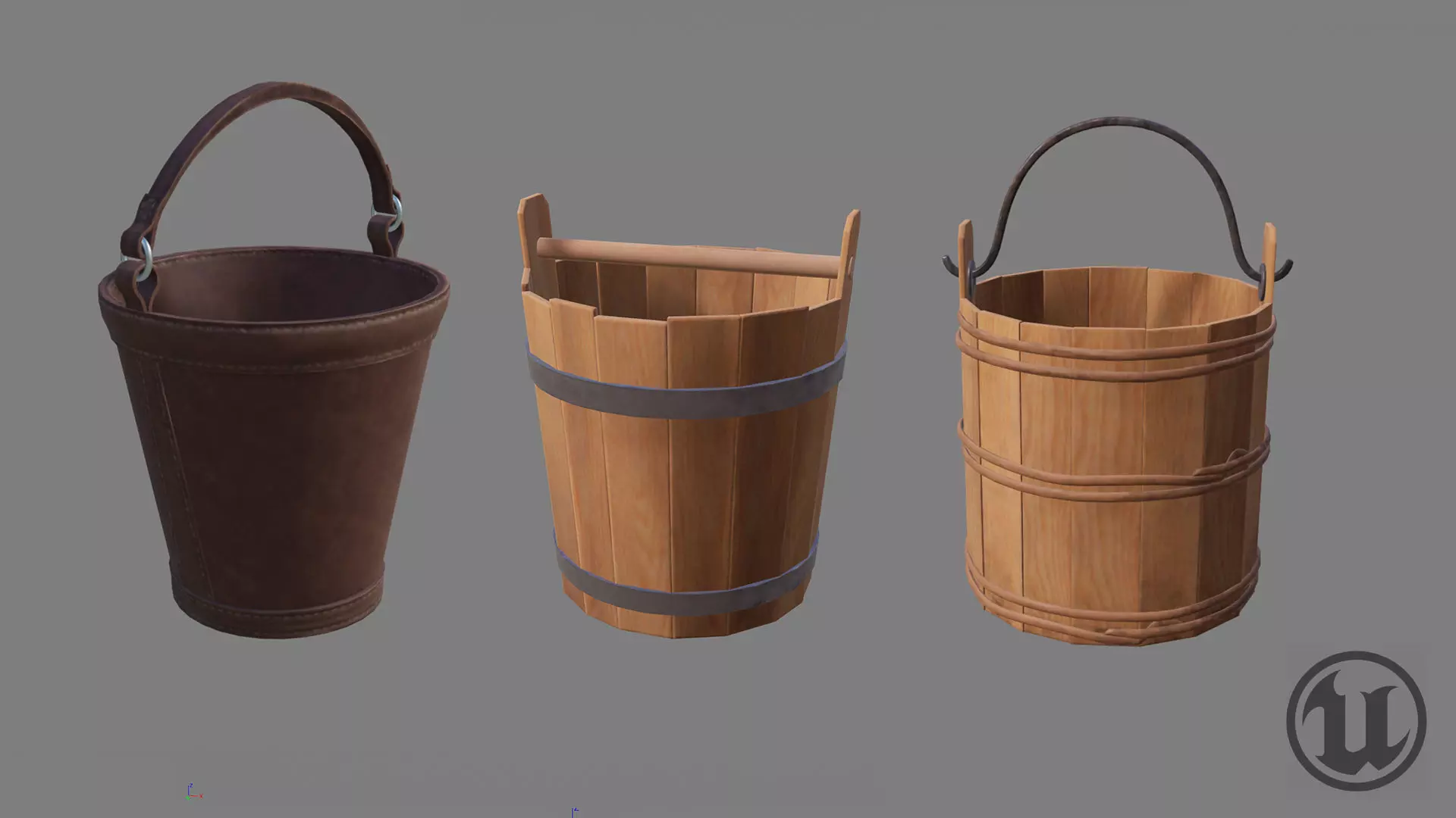 Medieval Buckets Low-poly 3D model_0