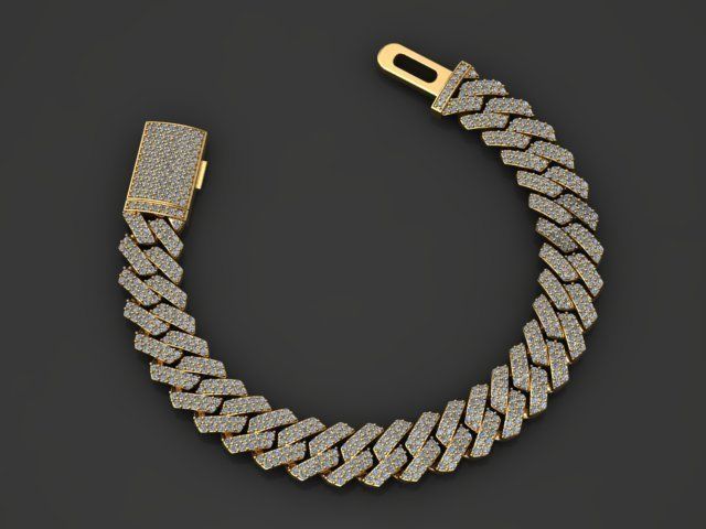 8 MM CUBAN LINK CHAIN 2 ROWS DIAMOND BRACELET OR NECKLACE 3D print model_2