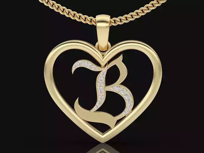 Heart pendant with Alphabet B PRINTABLE 3d