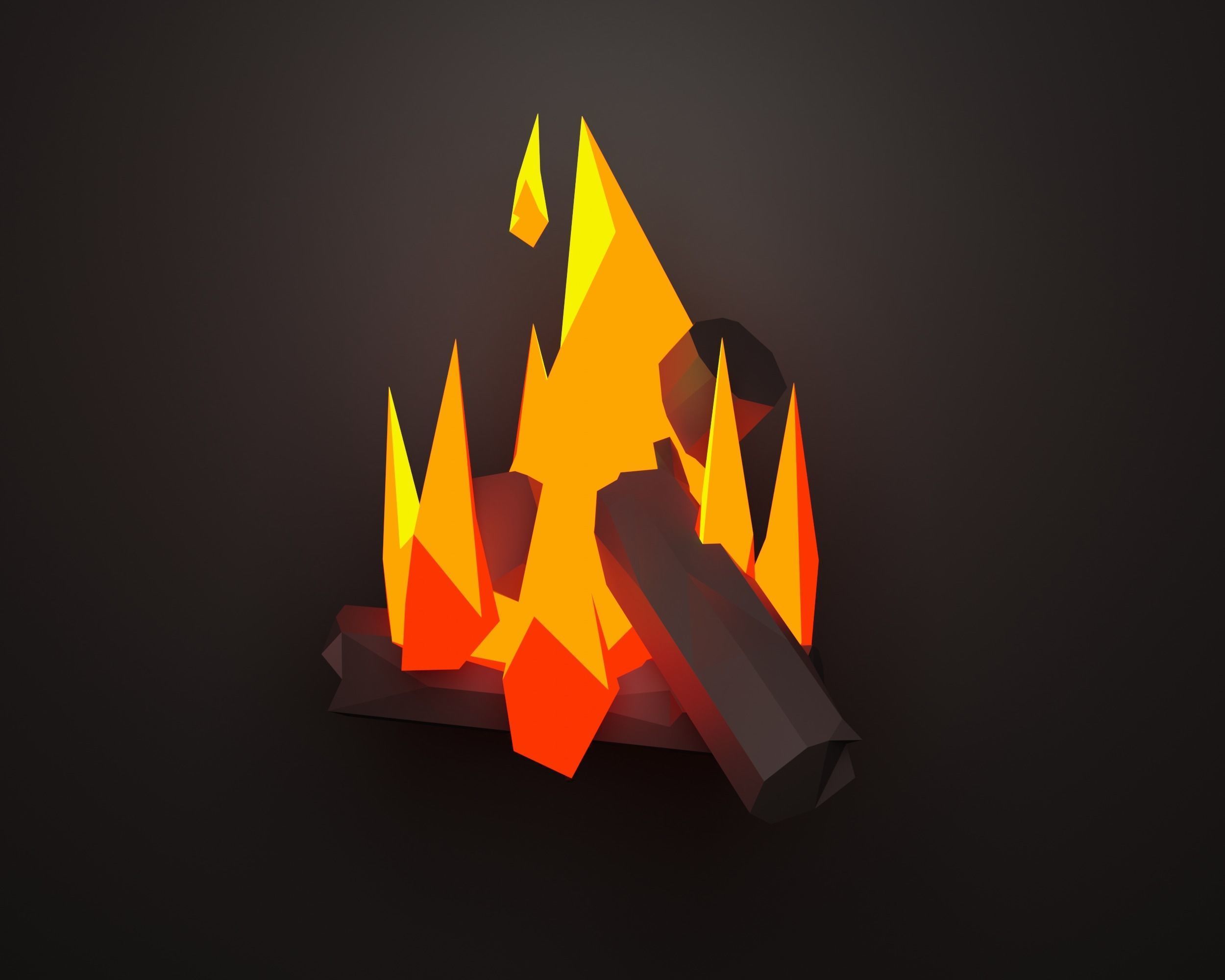 Campfire bonfire Low-poly 3D model_4