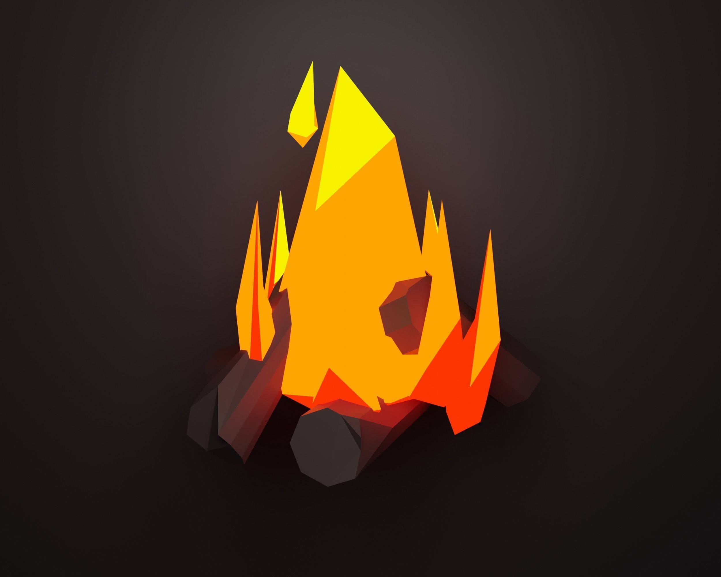 Campfire bonfire Low-poly 3D model_5