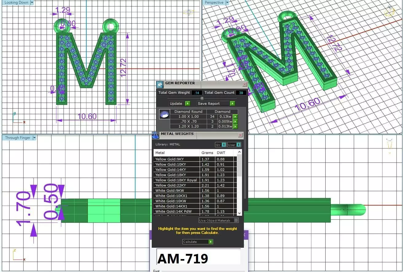 M PENDANT with DIAMONDS 3D print model_0
