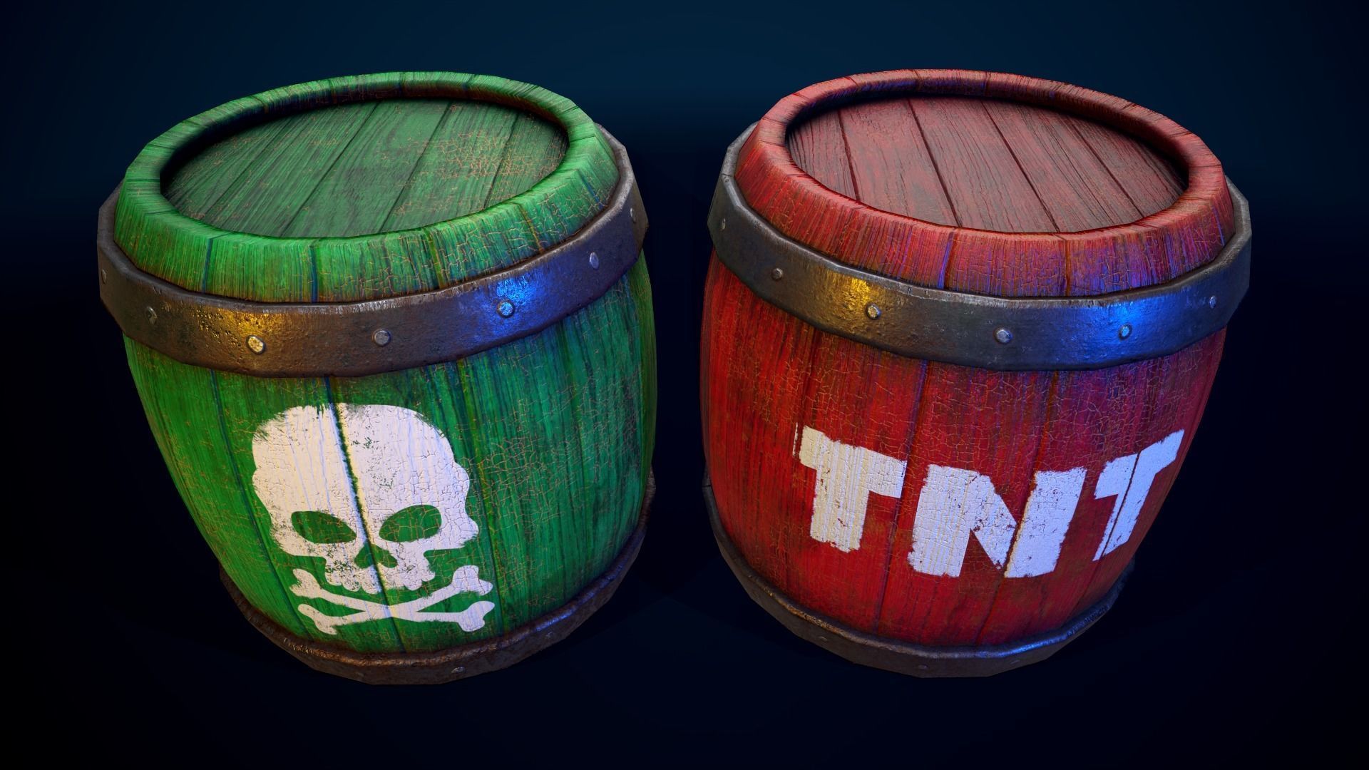 Poison and Dynamite Barrels Low-poly 3D model_4