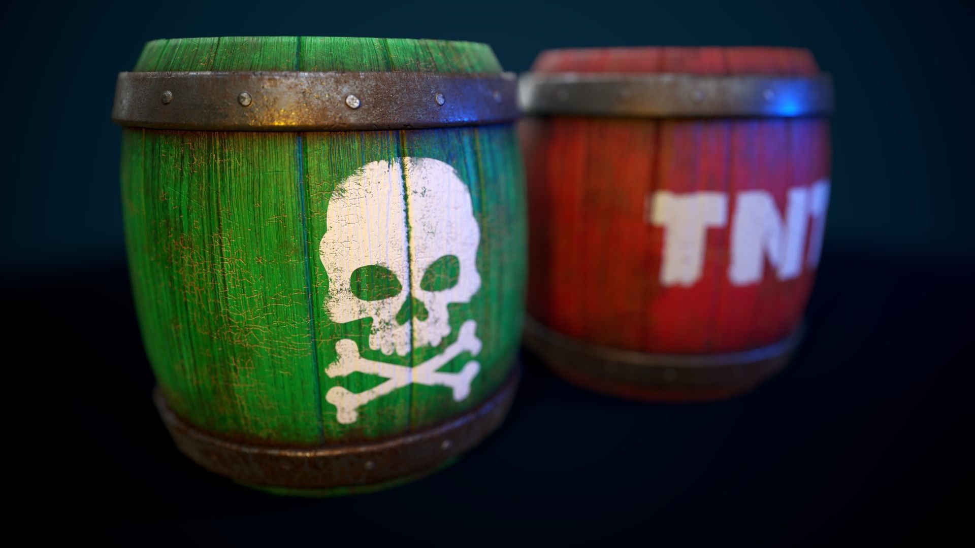 Poison and Dynamite Barrels Low-poly 3D model_7