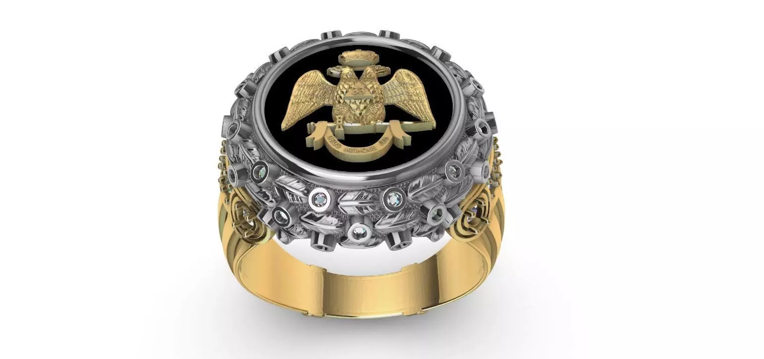Masonic Double Eagle Ring 3D print model_0
