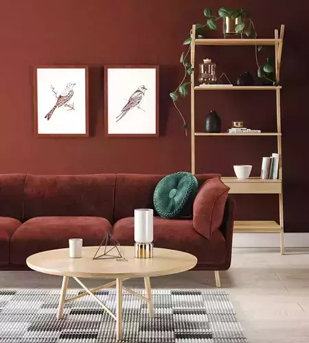 Realistic Interior Living Room with Accessories - Boho Wall