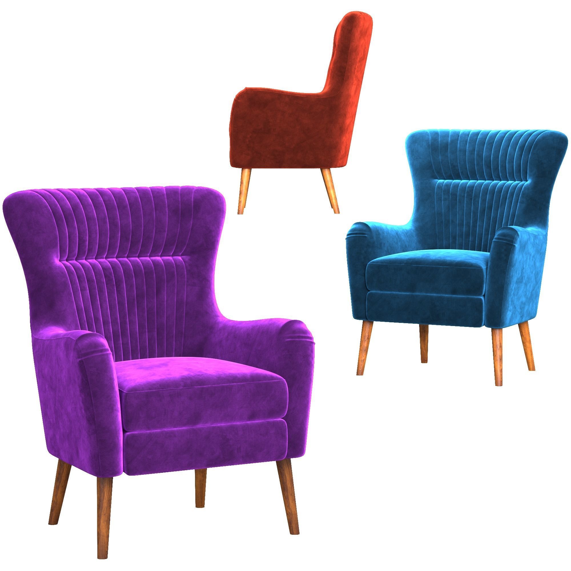 Chair armchair velvet 3D model_4
