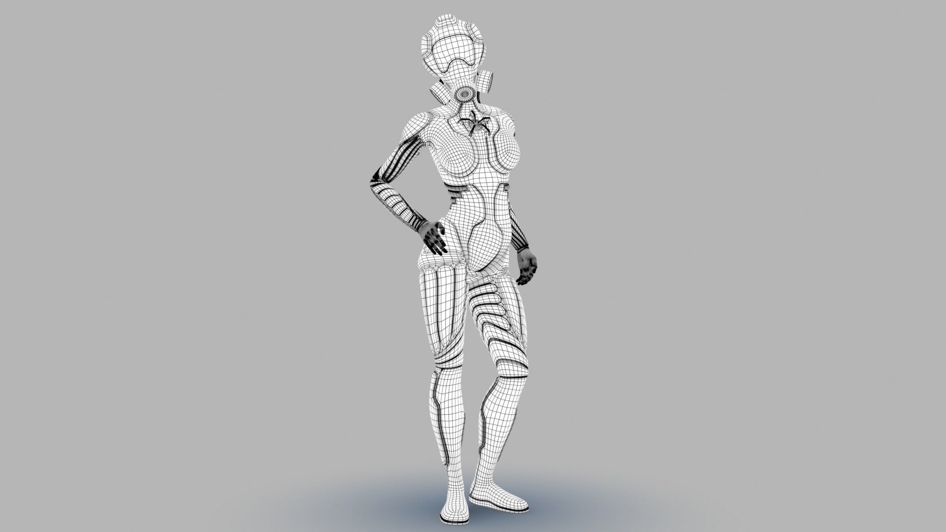 Sci fi female Low-poly 3D model_19