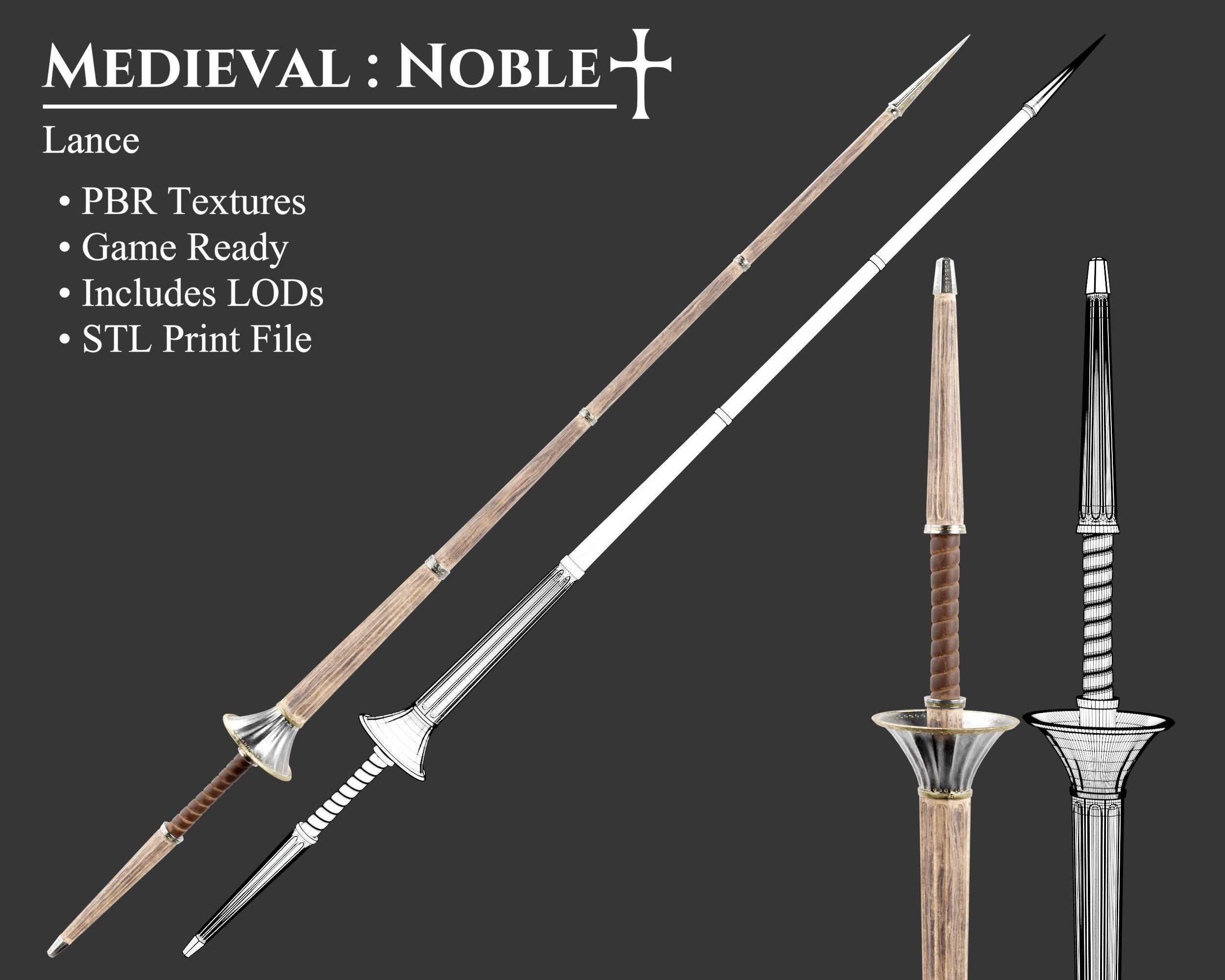 Medieval Noble Weapon Lance Low-poly 3D model_1