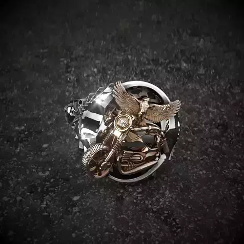 Eagle-ring silver and gold ring with skull