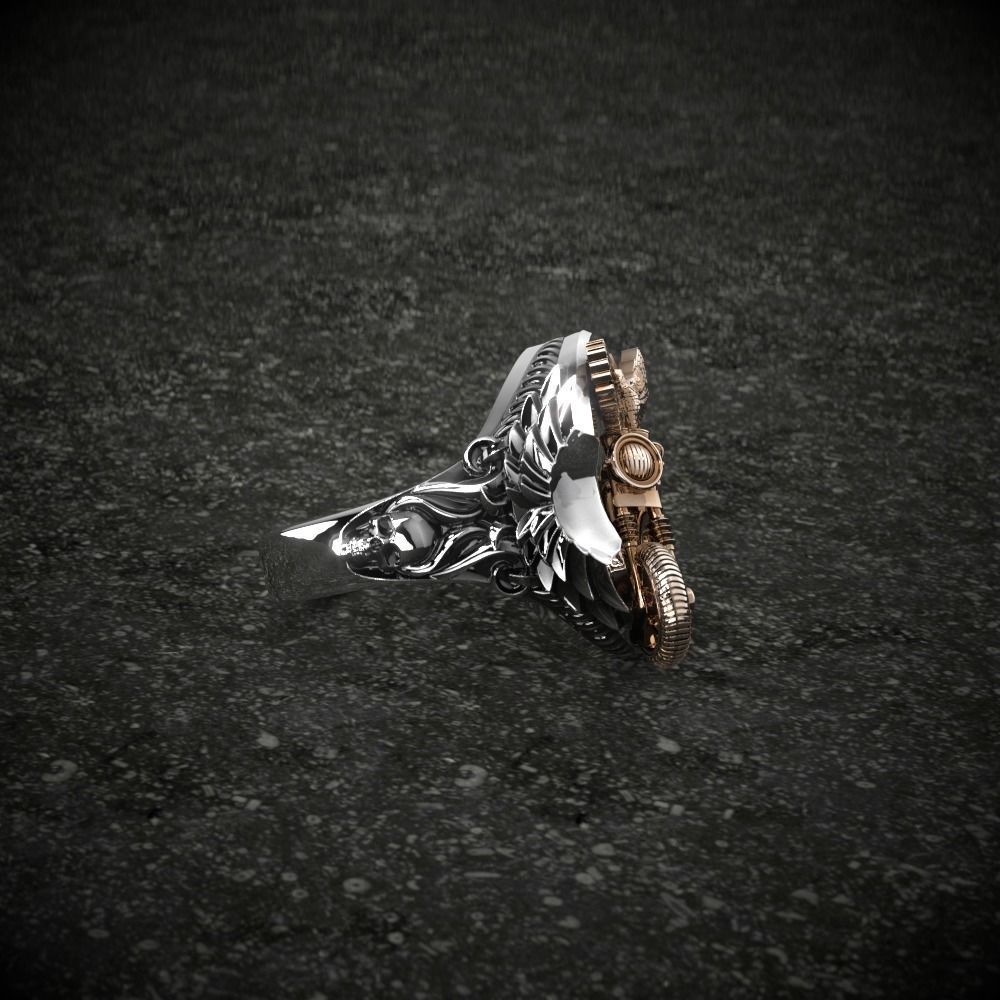 Eagle-ring silver and gold ring with skull 3D print model_2
