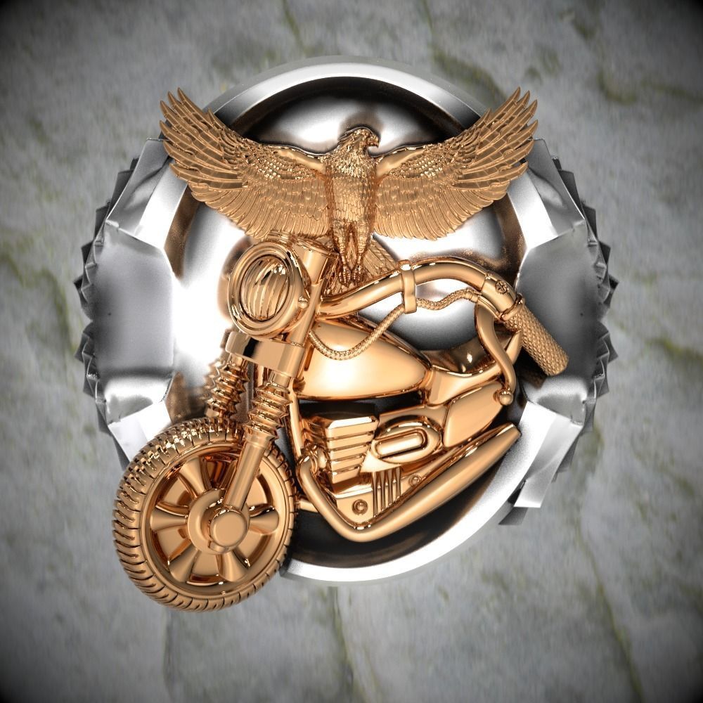 Eagle-ring silver and gold ring with skull 3D print model_6