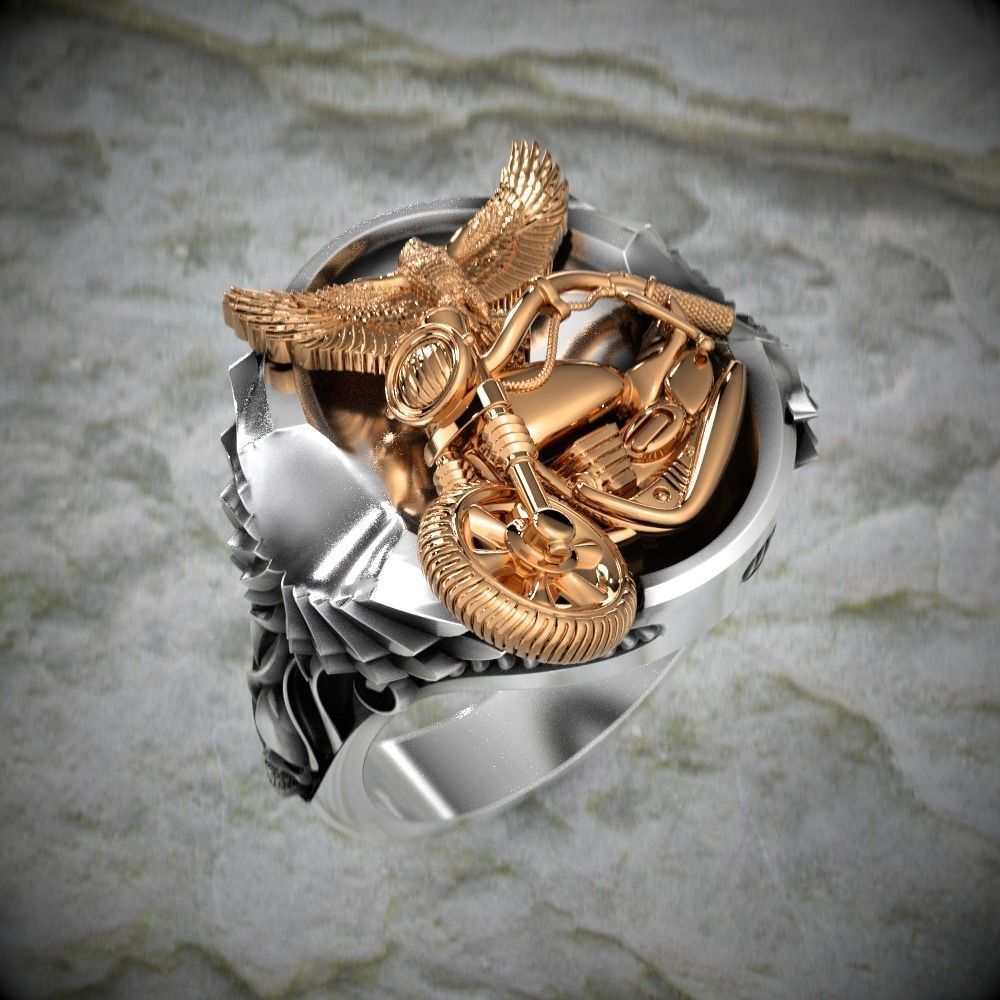 Eagle-ring silver and gold ring with skull 3D print model_5