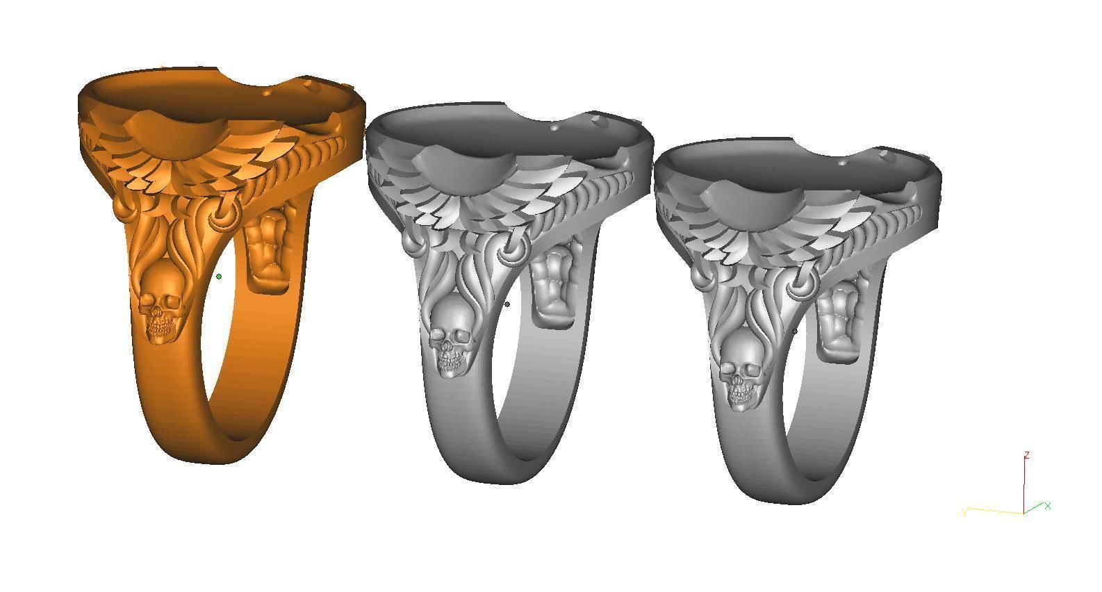 Eagle-ring silver and gold ring with skull 3D print model_9