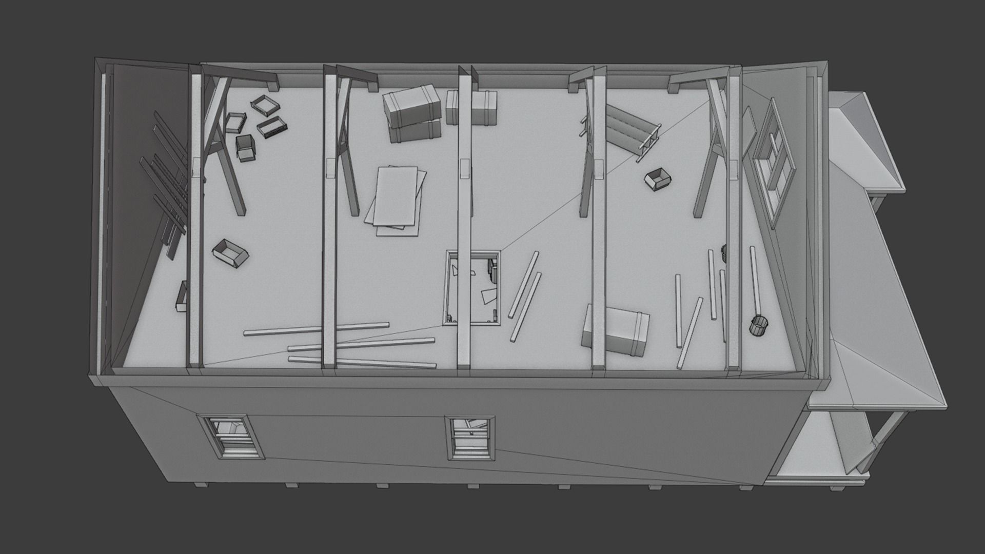 Abandoned Poor House With Interior Low-poly 3D model_18