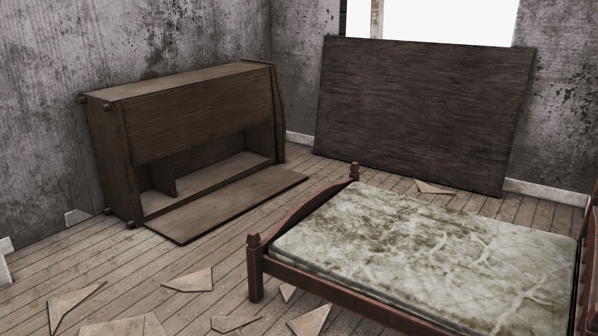 Abandoned Poor House With Interior Low-poly 3D model_6