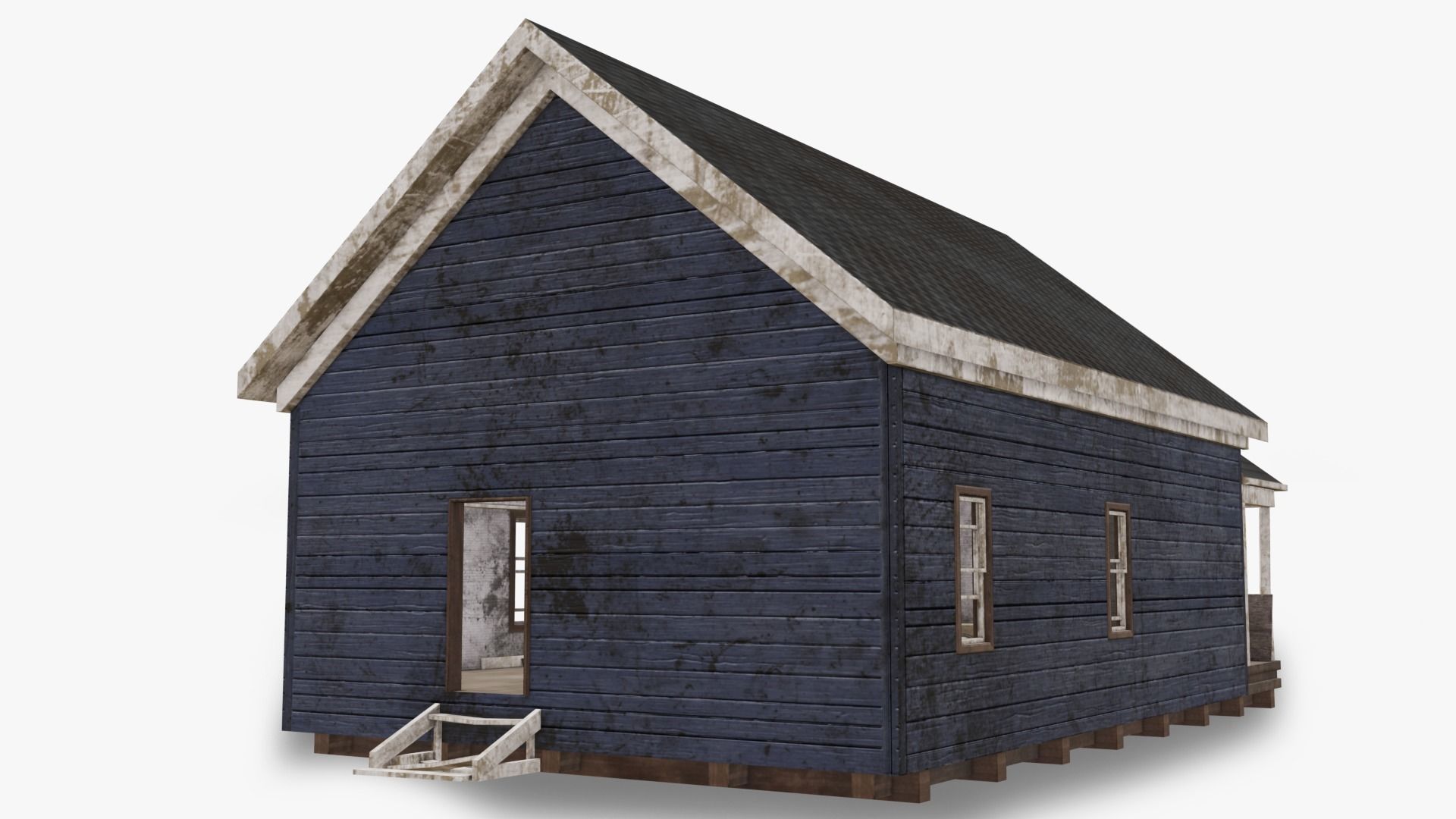 Abandoned Poor House With Interior Low-poly 3D model_3