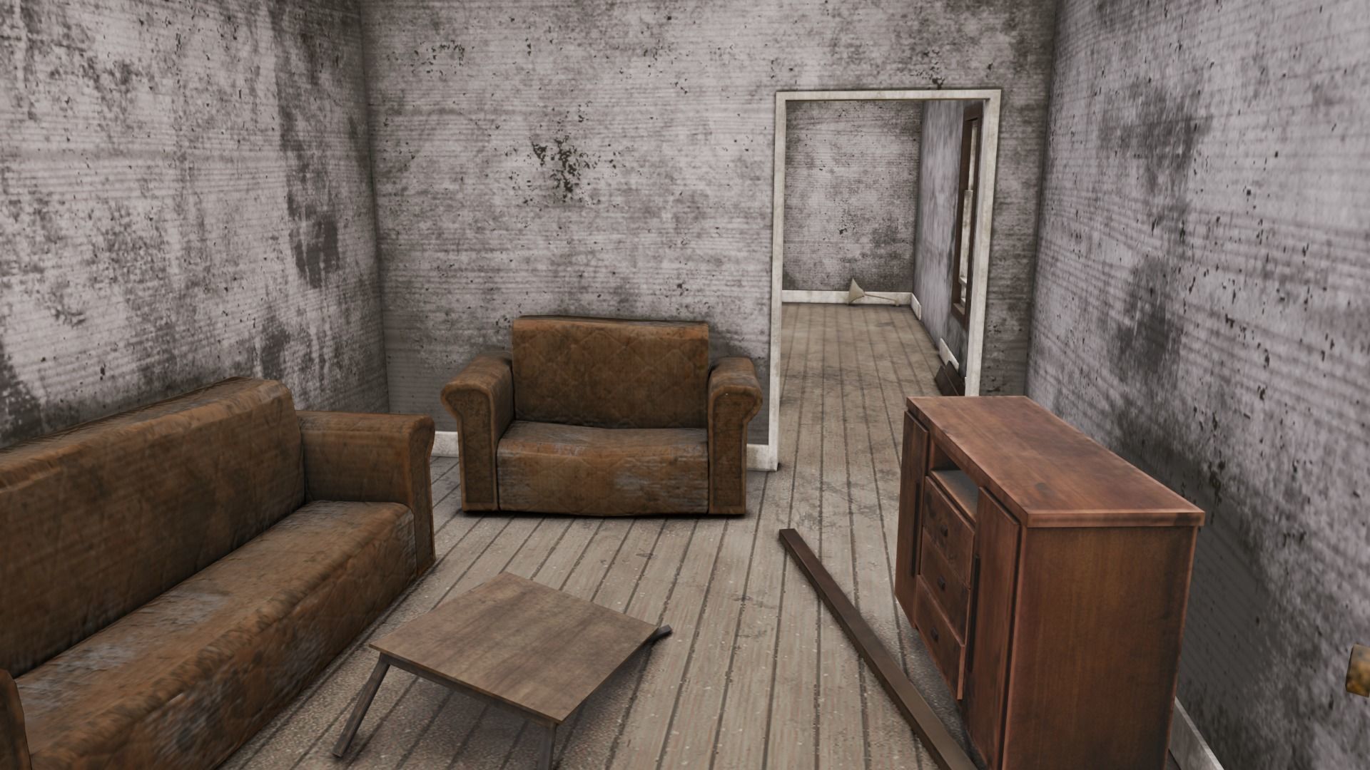 Abandoned Poor House With Interior Low-poly 3D model_4