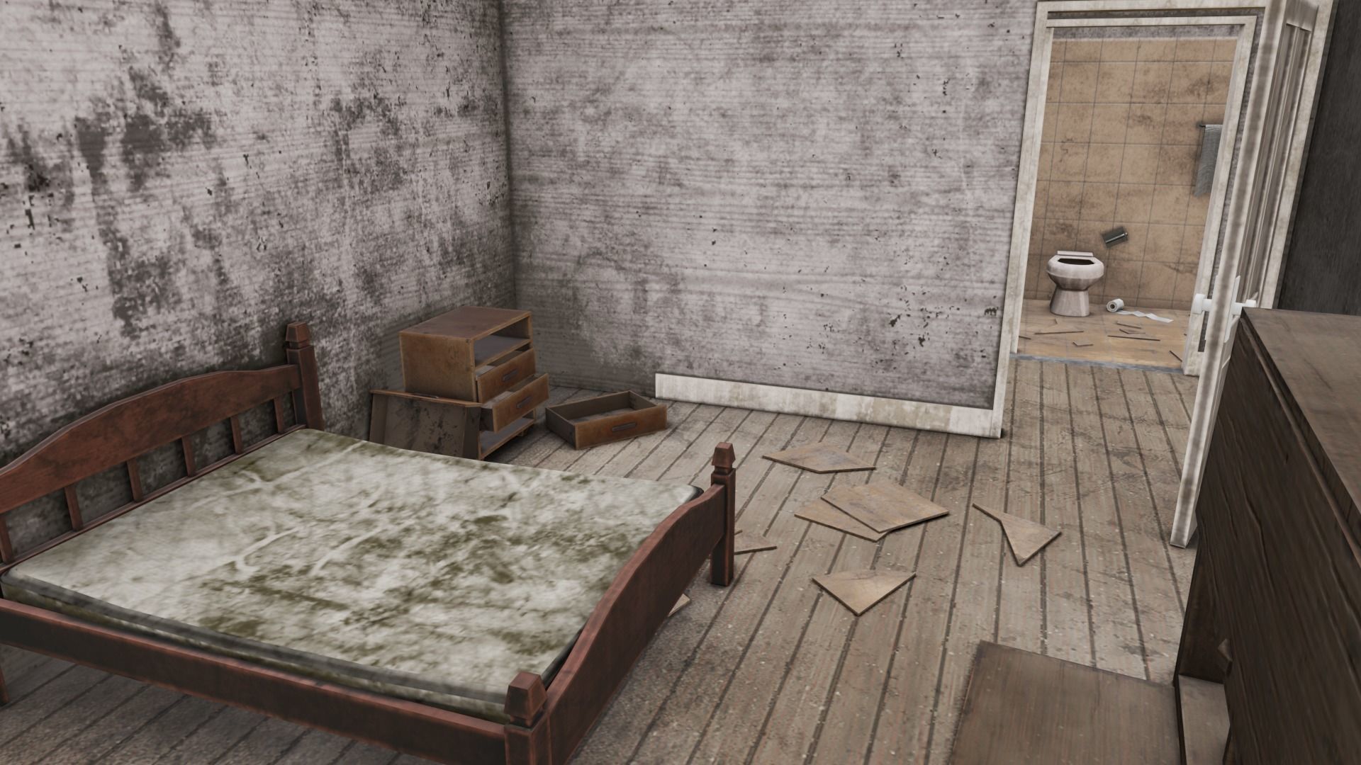 Abandoned Poor House With Interior Low-poly 3D model_7