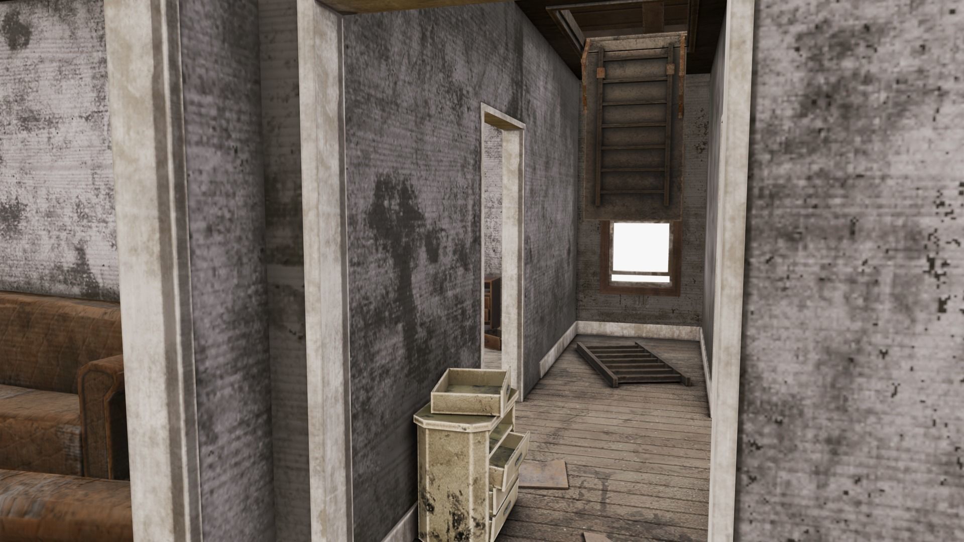 Abandoned Poor House With Interior Low-poly 3D model_5