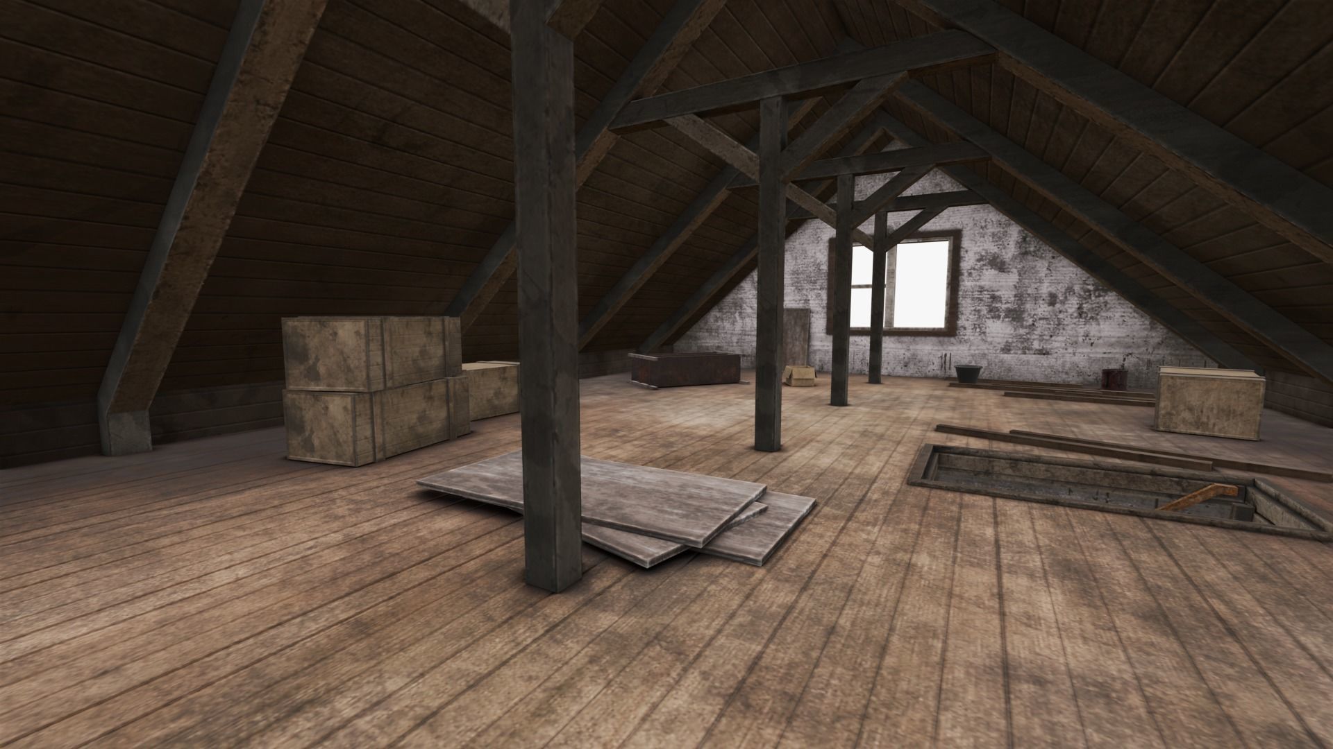 Abandoned Poor House With Interior Low-poly 3D model_12