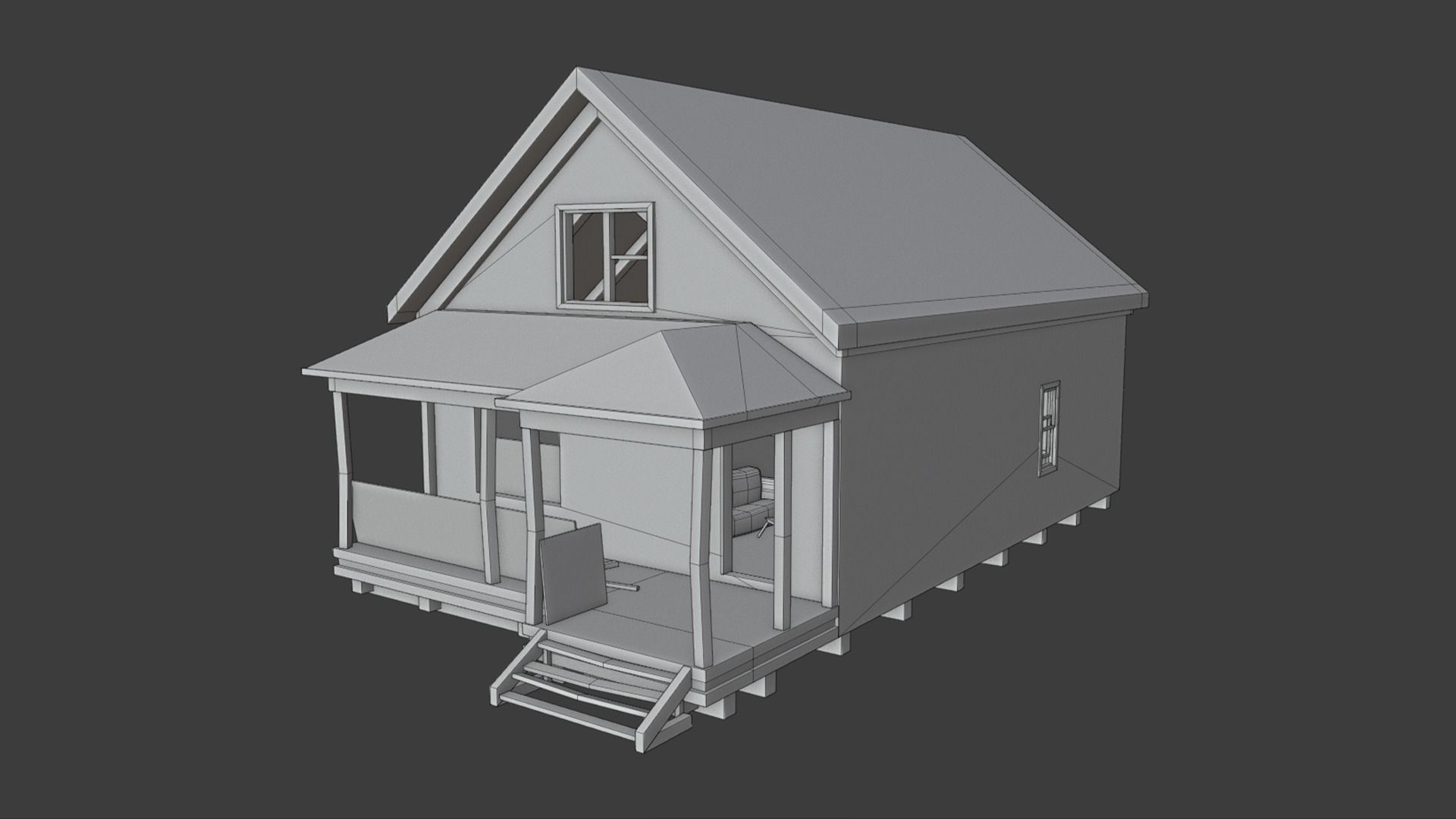 Abandoned Poor House With Interior Low-poly 3D model_16