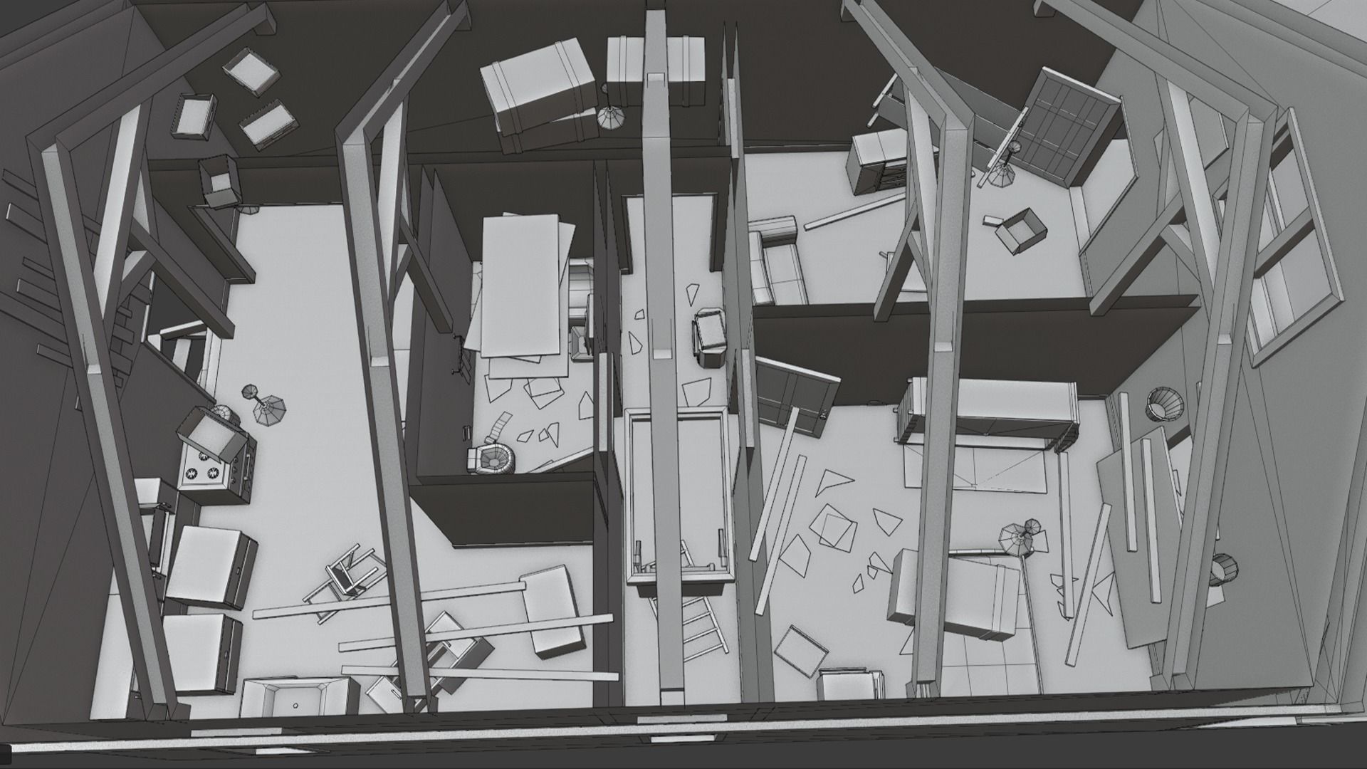 Abandoned Poor House With Interior Low-poly 3D model_19