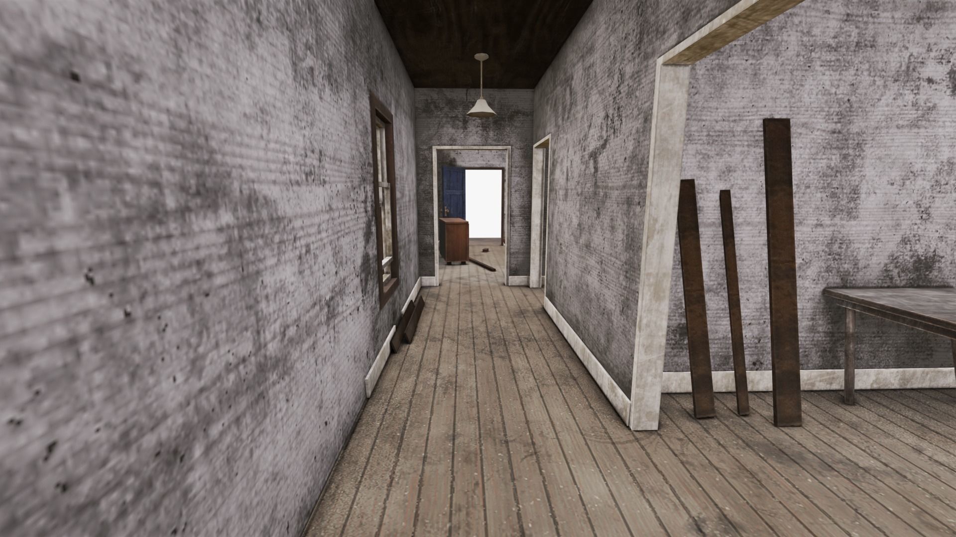 Abandoned Poor House With Interior Low-poly 3D model_11