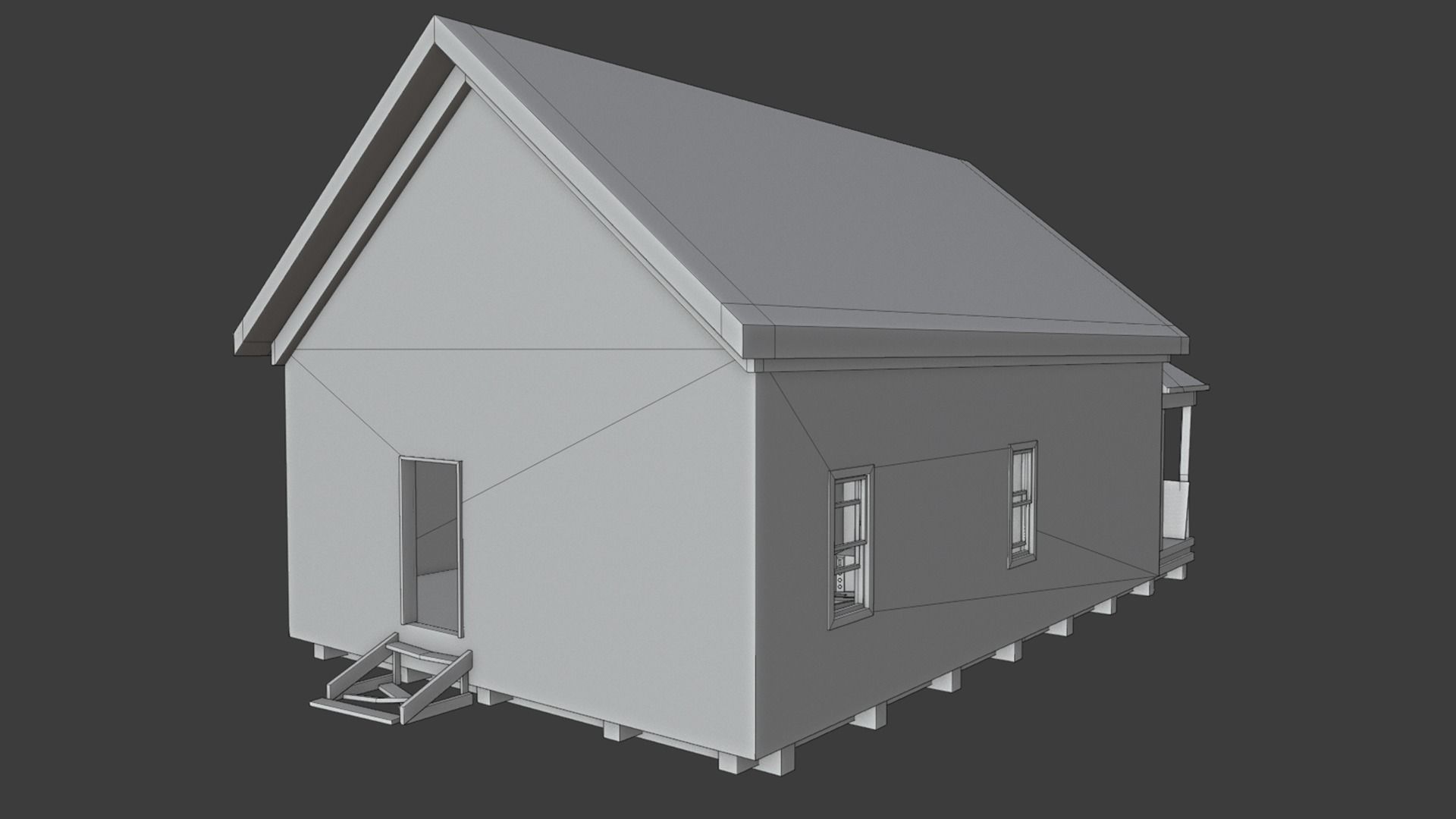 Abandoned Poor House With Interior Low-poly 3D model_17