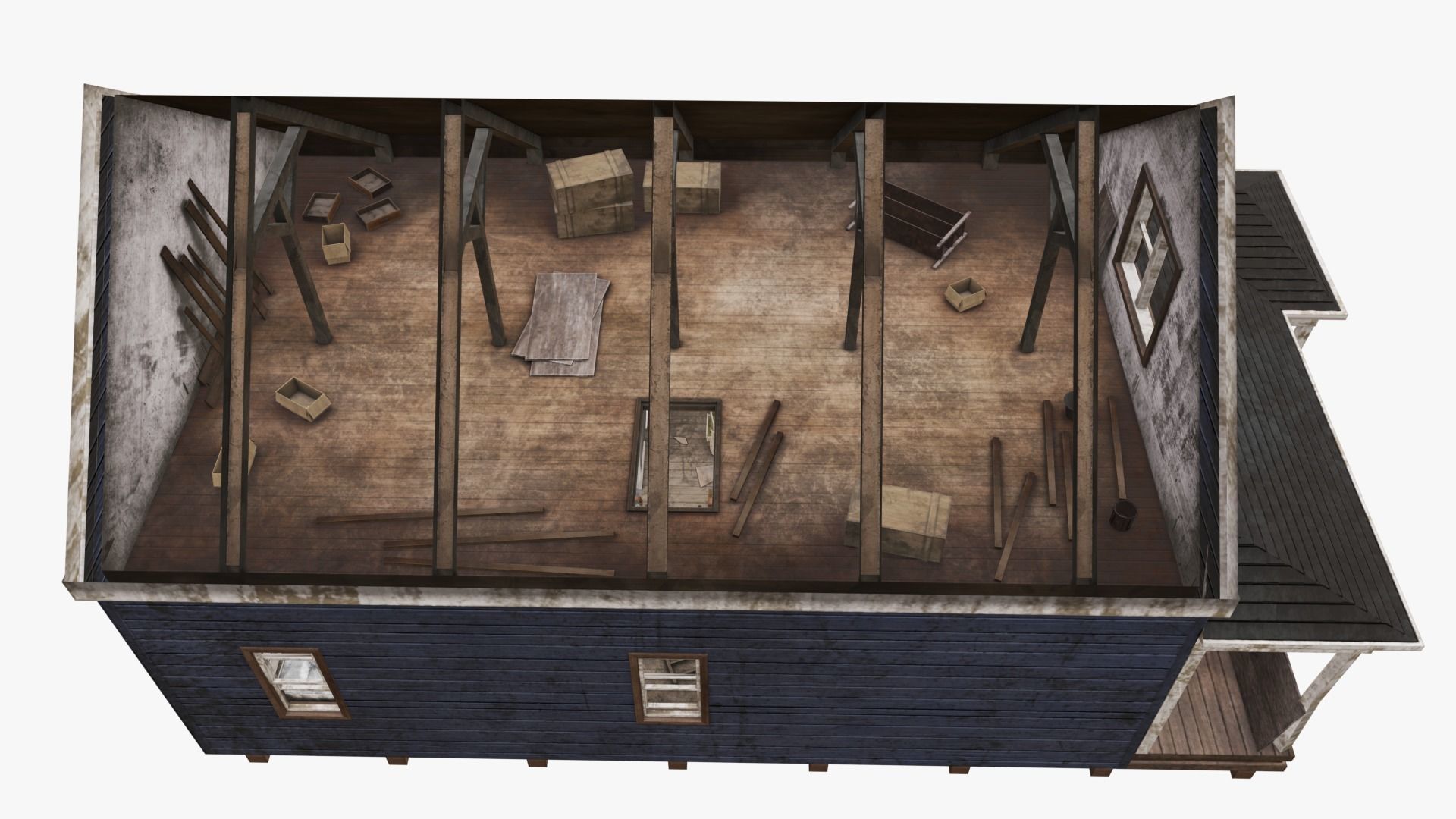 Abandoned Poor House With Interior Low-poly 3D model_14