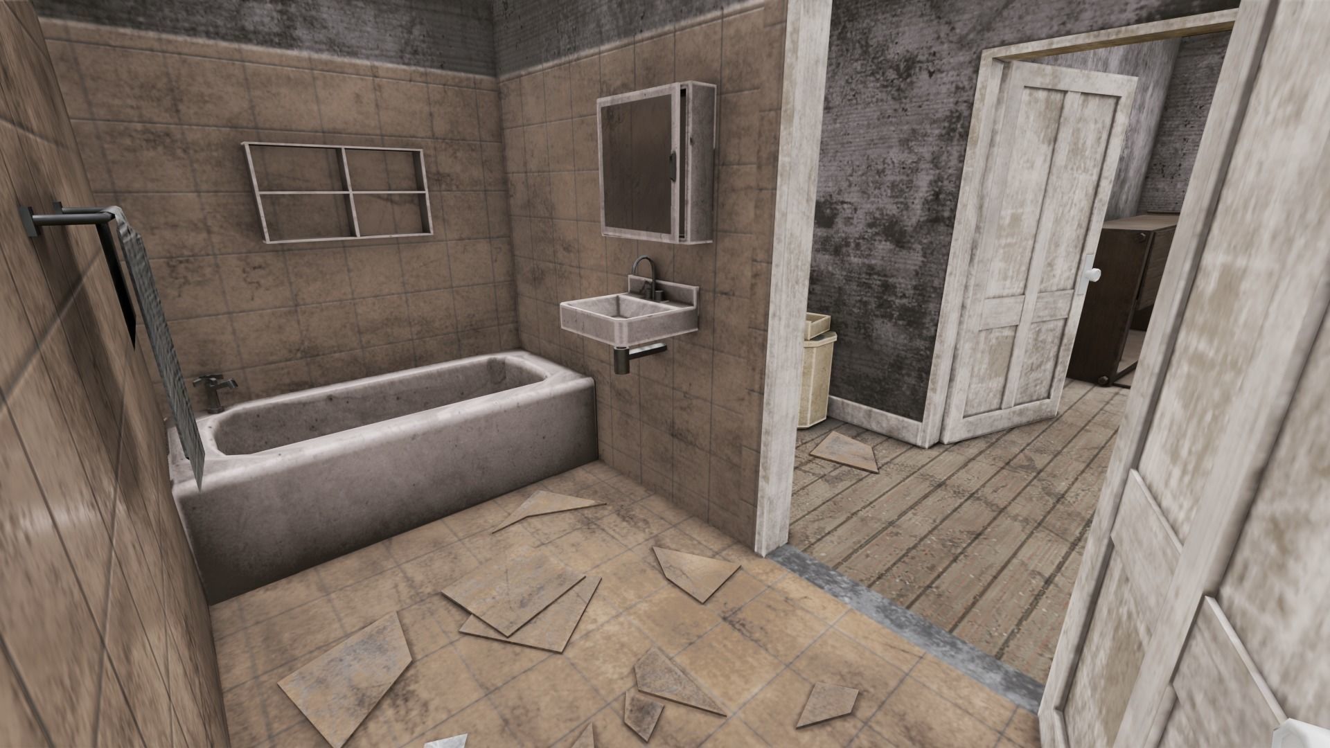 Abandoned Poor House With Interior Low-poly 3D model_10