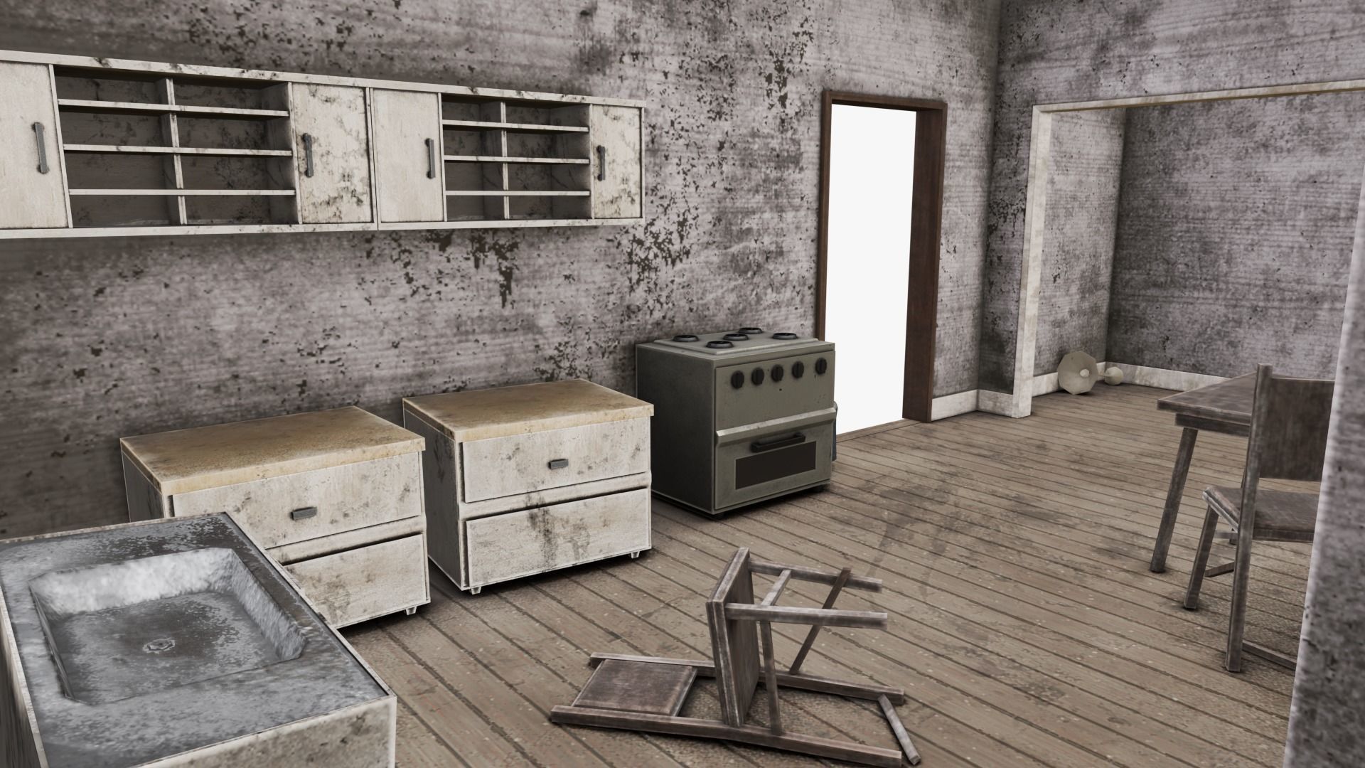 Abandoned Poor House With Interior Low-poly 3D model_9