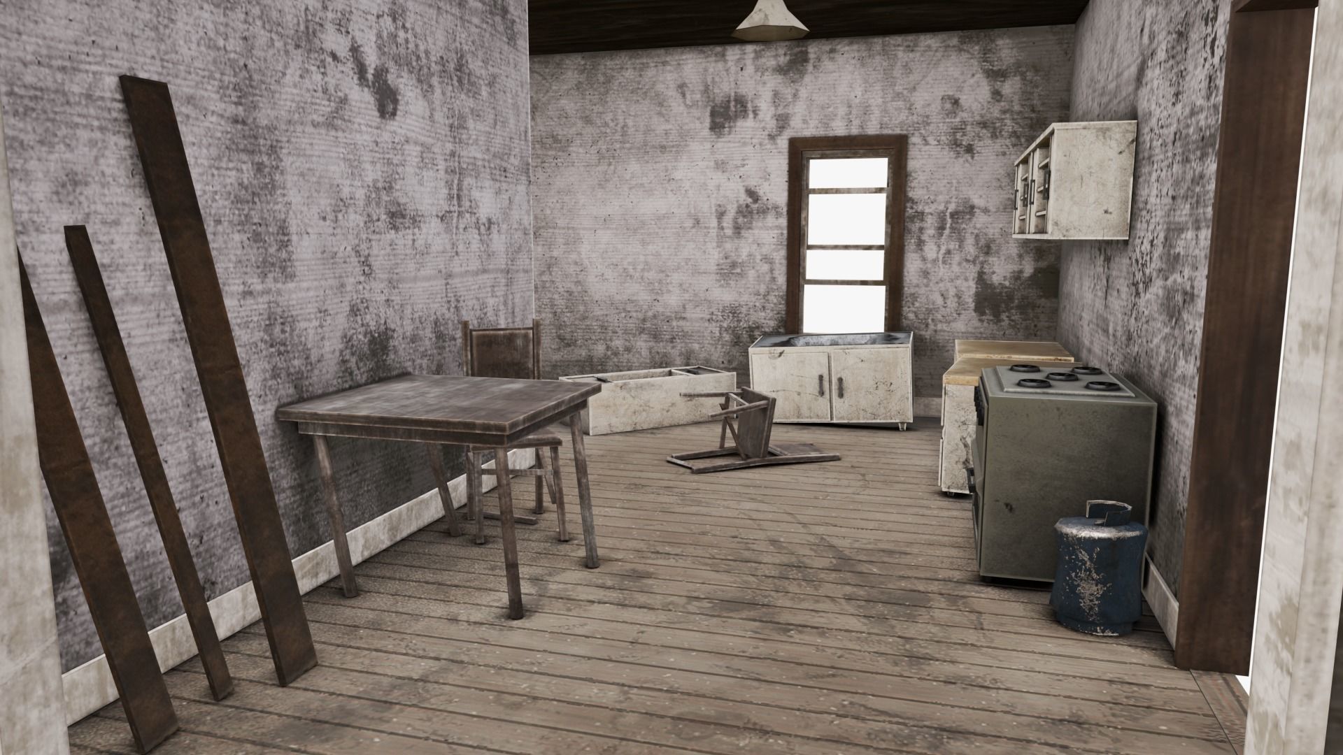 Abandoned Poor House With Interior Low-poly 3D model_8